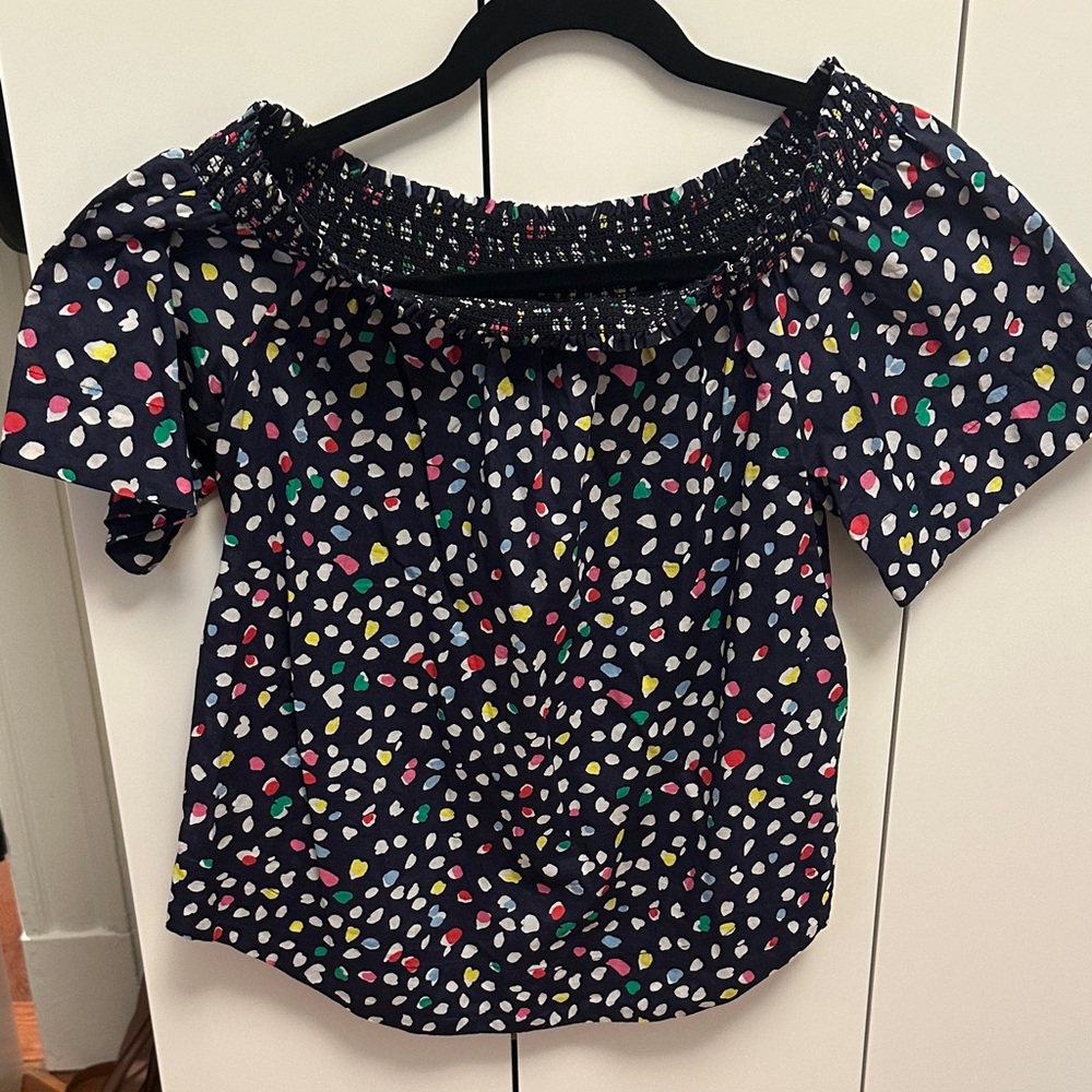 J. Crew Navy Multicolor Off-Shoulder Blouse